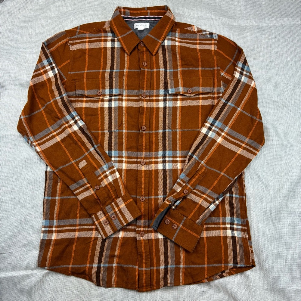 Sun + Stone Mens Plaid Flannel Button-Down Shirt Size 2XL